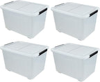 Farmoon 50 Quart Clear Storage Bin, Large Plastic Stackable Box with Lid, 4 Packs