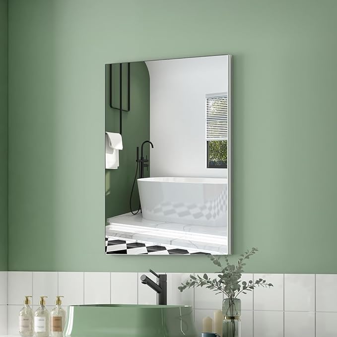 Quavikey Bathroom Medicine Cabinet with Mirror, Aluminum Surface Mount or Recessed Mirror Medicine Cabinet 20x26 Inch, Silver