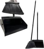 KLEEN HANDLER 48.5" Broom with Dustpan Combo Set with Long Handle for Home, Kitchen, Office, Lobby, Indoor/Outdoor Sweeping & Commercial Use, Black (1 Set)
