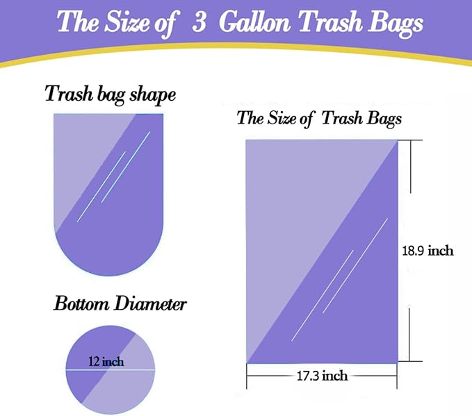 3 Gallon 100pcs Small black Trash Bags(Fit 3-3.2 Gal) Plastic Strong black Garbage Bags,Bathroom Trash Can Bin Liners,Waste Basket Liner,Fit 10-13 Liter, 2.6 Gallon,3 Gallon,3.2Gallon (3-Black100)