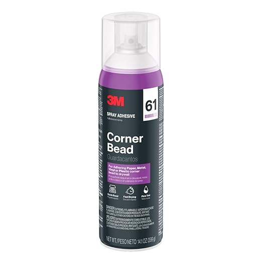 3M Corner Bead 61 Spray Adhesive, 14.1 oz., Low VOC, Quick Bond, Fast Drying, Pink Tint for Adhering Paper or Plastic Corner Bead to Drywall (61-NAT)