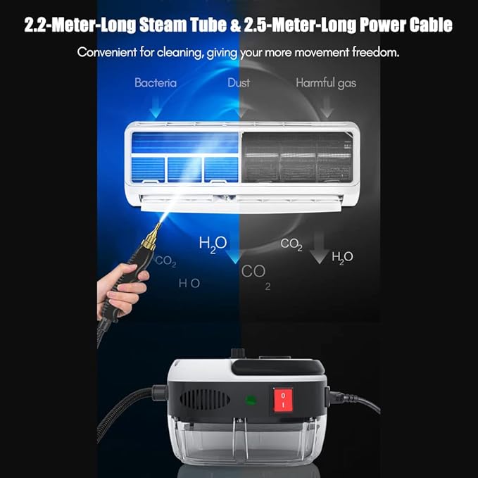 Irishom 2500W Portable Handheld Steam Cleaner High Temperature Pressurized Steam Cleaning Machine with Brush Heads and Gloves for Kitchen Furniture Bathroom Car