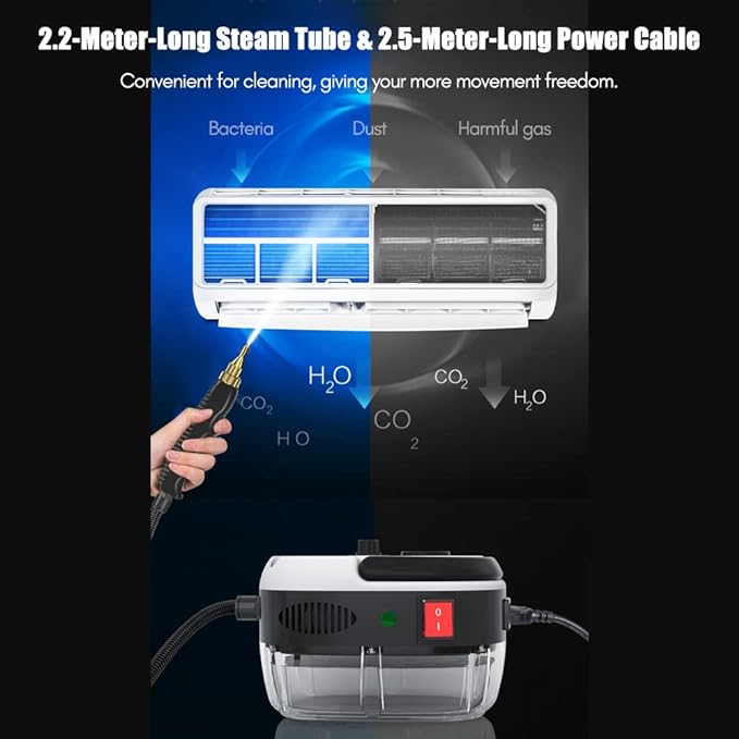 Irishom 2500W Portable Handheld Steam Cleaner High Temperature Pressurized Steam Cleaning Machine with Brush Heads and Gloves for Kitchen Furniture Bathroom Car