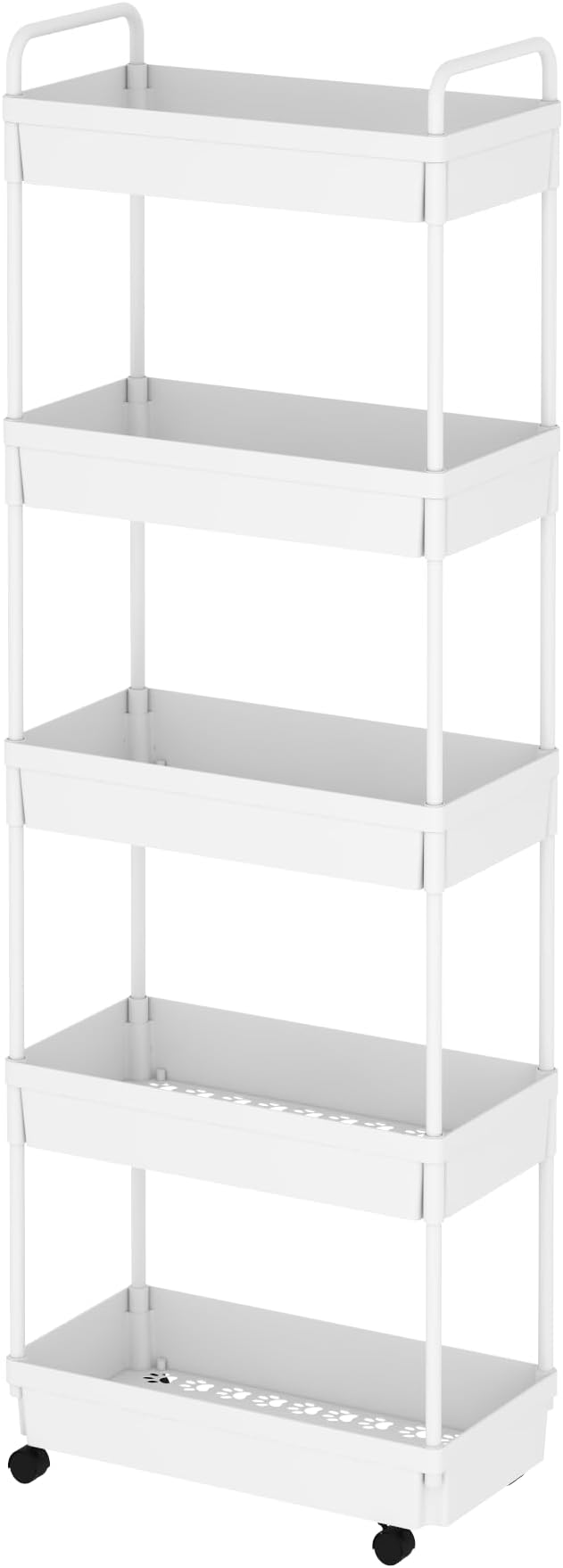 5-Tier Storage Cart，Shelf Organizer Mobile Shelving ，Utility Rolling Cart，Multifunction Movable Storage Organizer with Lockable Wheels,White
