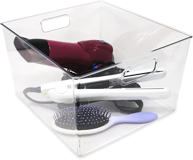 Isaac Jacobs 3-Pack XL Clear Storage Bins with Handles, Plastic Organizer for Office, Home, Kitchen, Pantry, Closet, Kids Room, Cube Shelf, Non-Slip Container Set (3-Pack, Extra-Large)