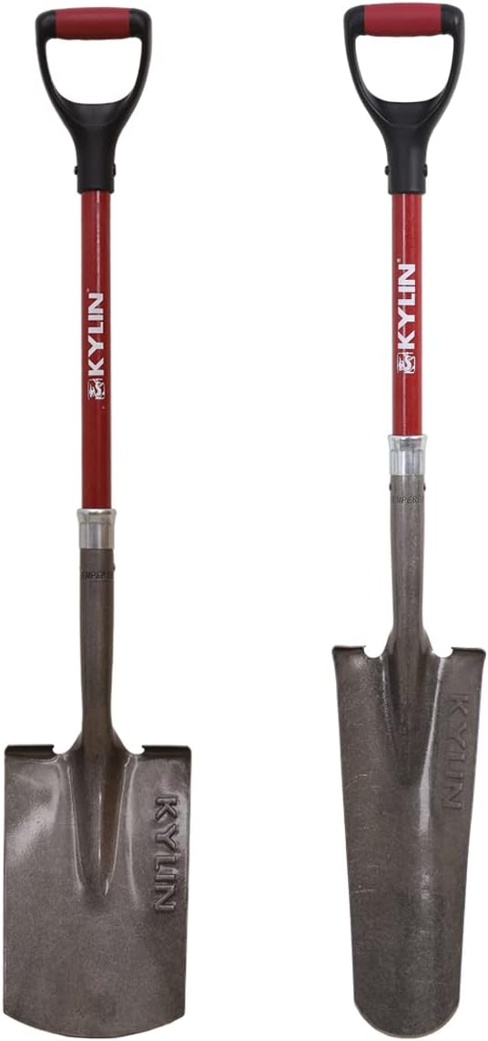 KYLIN 14-Gauge Heavy Duty Shovels Set,2-Piece Fiberglass D-Handle Spade,16” Drain Landscping Shovel, for Gardening, Cleaning Out Ditches, Laying Cable Channels, Construction and Landscaping Industry.