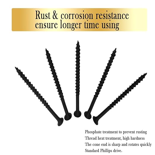 Coarse Thread Drywall Screw, #8 x 2-3/8", Black Phosphate Coated, Bugle Head Phillips Drive, Fast Self Tapping, Sharp Point, Ideal Screw for Drywall Sheetrock, Wood, and More, 40 Pieces