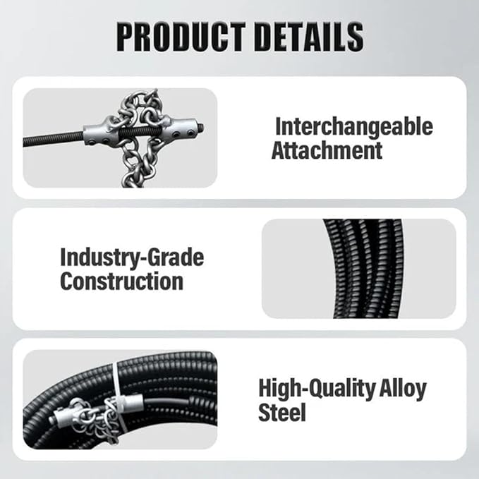 Drain Cleaning Cable for Bathrooms, 2026New Sewer Descaling Chain, 8mm (1/4") Heavy Duty Drain Clog Remover Tools, Flexible Push Snake Cable for PVC Pipes, Toilets (3Meter)