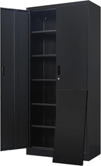 Metal Garage Storage Cabinets,71” Tall Metal File Cabinet with 5 Adjustable Shelves, Lockable Storage Cabinets for Office, Home, Garage, Warehouse 71" H x 31.5" W x 15.8" D (Black)