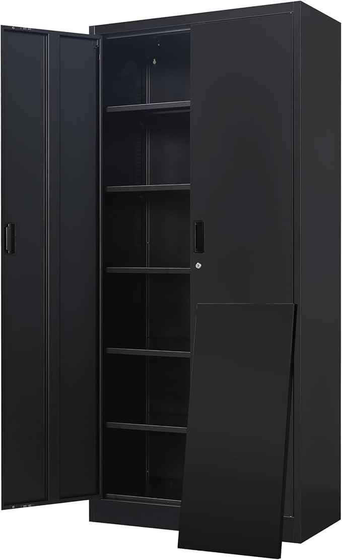Metal Garage Storage Cabinets,71” Tall Metal File Cabinet with 5 Adjustable Shelves, Lockable Storage Cabinets for Office, Home, Garage, Warehouse 71" H x 31.5" W x 15.8" D (Black)