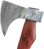 Handmade Damascus Axe with Sheath – Viking Style Hatchet with Curved Wooden Handle for Camping, Hiking, Chopping, Bushcraft, Gardening & Display