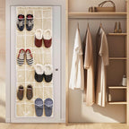 SIMPLE HOUSEWARE 24 Pockets - Crystal Clear Over The Door Hanging Shoe Organizer, Beige (64'' x 19'')