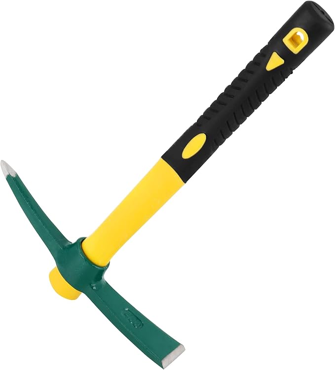 17.7 Inches Pick Mattock Hoe with Fiberglass Handle, Forged Steel Garden Tool Weeding Pick Axe for Digging, Gardening, Camping, Prospecting, Construction Work, 1.54Lbs
