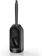 HAMITOR Toilet Bowl Brush Holder Set: Bathroom Deep Cleaning Toilet Cleaner Scrubber Under Rim with Curved Bristle for Dead Corner Clean - Hidden Rv Toilet Decorative Accessories with Caddy- Black