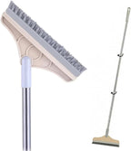 2 in 1 Floor Brush Scrubber with Long Handle Grout Brush 3 Poles 53.5'' New Upgrade Stiff Bristle Cleaning Scrub Brush with Squeegee 120°Rotating Tile Brush for Cleaning Bathroom Glass Patio Kitchen