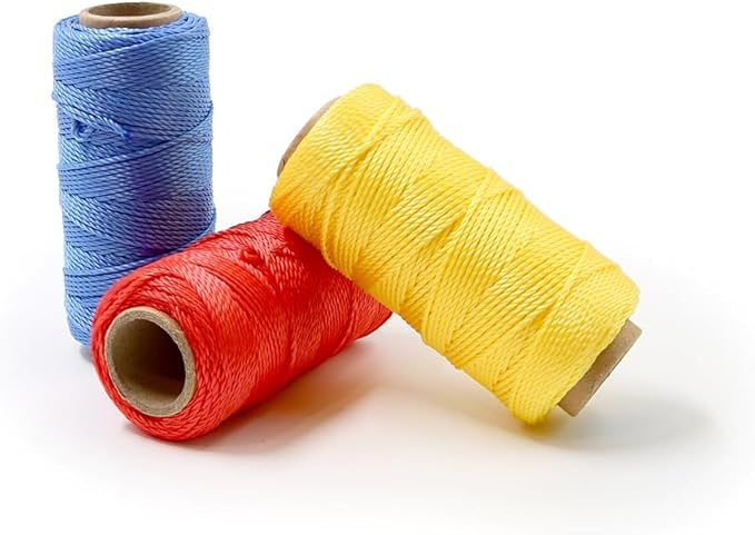 3 Roll Mason Line String – 262ft, 1.3mm Thick Twisted Polypropylene – Durable Construction Twine for Laying Bricks, Blocks, Fences in Gardening, DIY & Landscaping Projects (Yellow,Red,Blue)