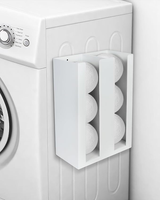 Magnetic Dryer Ball Holder - Iron Wool Dryer Balls Dispenser - laundry reusable magnetic organizer, Laundry Dryer Sheet Holder, Magnetic Laundry Balls for Dryer Basket Holder, White (No Balls)