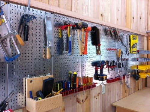 Wall Control 30WRK400GVR 4-Feet Metal Pegboard Standard Tool Storage Kit with Galvanized Toolboard and Red Accessories