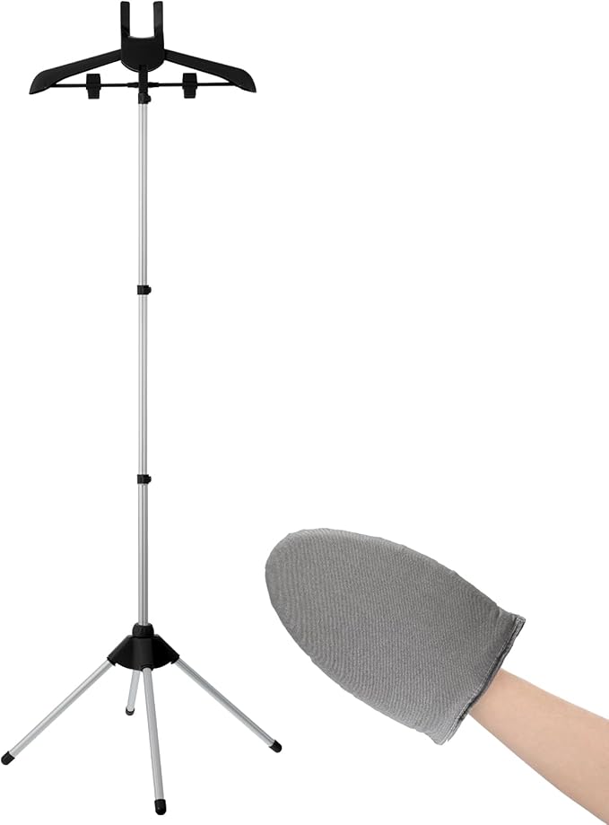 Garment Steamer Rack & Garment Ironing Glove for Clothes,Adjustable Steamer Stand for Clothes,Adjustable Garment Hanger Standing,Foldable Iron stand with Ironing Glove for Steaming Clothes(32-63 Inch)