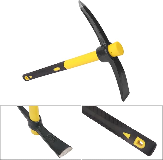 3 Packs 15 Inch Garden Pick Axes with Fiberglass Handle，Hand Pickaxe, Cast Steel of Pick Axes Head for Gardening, Camping, Prospecting, and Outdoor Activities