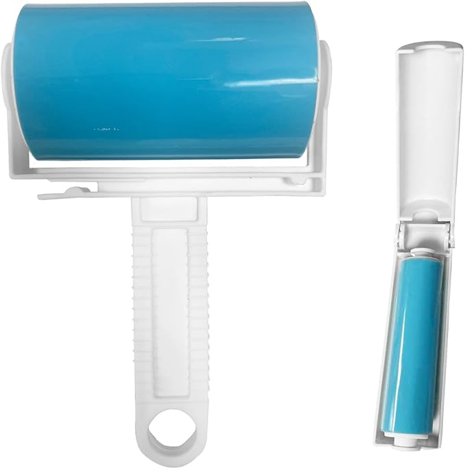 Reusable Portable Lint Roller 2 Pack, Washable Sticky Lint Roller Travel Pet Hair Remover Brush Include Medium/Mini Size Cleaner for Clothes, Cat Dog Hair, Travel