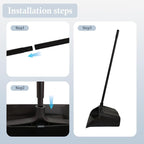 Pivoting Upright Dust Pan with Long Handle and Wheels, Large Capacity, Heavy Duty Commercial Dustpan for Indoor Outdoor, Standing Dust Pan for Home and Restaurant Cleaning, Black