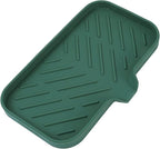 Silicone Bathroom Soap Dishes with Drain Spout-Bathroom and Kitchen Sink Organizer,Sponge Holder,Dish Soap Tray,Perfect for Dispenser,Scrubber,Bottle,Cup on Sink or Counter-Green 9.6"×5.3"