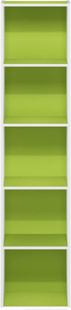 Furinno Luder Bookcase / Book / Storage, 5-Tier Cube, Green/White