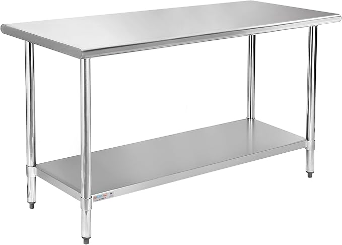 STABLEINK NSF Stainless Steel Table 30 x 60 Inches 5ft Metal Prep & Work Tables with Adjustable Undershelf, for Commercial Kitchen, Restaurant, Hotel, Laundry Room and Garage