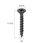 (204 pcs)#6X1-1/2 Black Fastener Drywall Screws-Phillips with coarse Threaded tip, Black, Suitable for Drywall Slate, Wood, etc.(1 pounds)