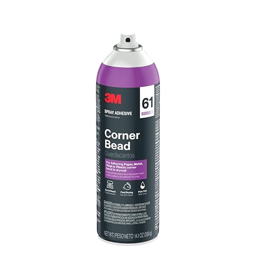 3M Corner Bead 61 Spray Adhesive, 14.1 oz. (Pack of 6), Low VOC, Quick Bond, Fast Drying, Pink Tint for Adhering Paper or Plastic Corner Bead to Drywall (61-NAT)