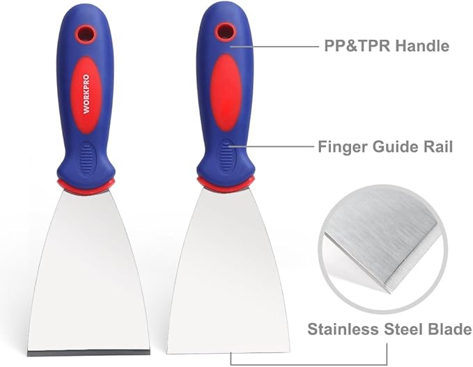 WORKPRO 4-Piece Putty Knife Set, Stainless Steel Made - Perfect for Drywall Spackle, Taping, Scraping Paint, 1.5", 3", 4", 6"