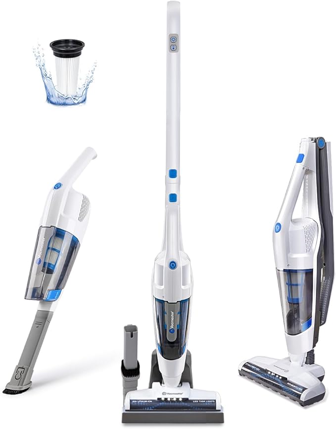 Vacmaster VSD1801 Cordless Handheld & Stick Vacuum Cleaner 2 in 1, Rechargeable Li-ion Battery Powerful Lightweight for Hardwood Floor, Carpet and Pet Hair White
