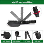 Folding Survival Shovel Multi-Tool, Heavy-Duty Military Entrenching Tool with Pickaxe, Collapsible Spade for Disaster Recovery, Car Emergency, Metal Detecting, Camping, Digging, and Gardening