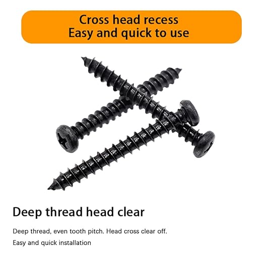 450 pcs M3 M4 M5 M6 Black Wood Screws Assortment Kit,High Hardness Carbon Steel Self-Tapping Screws,Phillips Drive Pan Round Head Screws Set Kit,Black Oxide,Full Thread