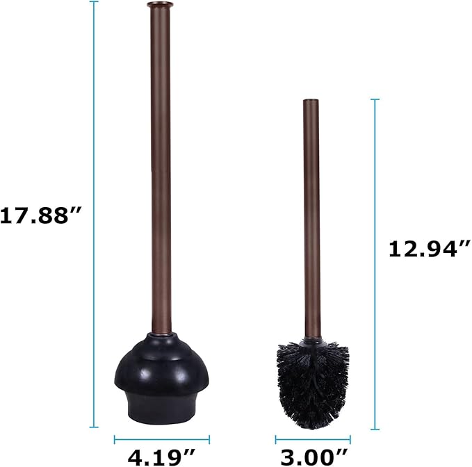 Blue Donuts Toilet Brush and Plunger Set with Holder, Sleek Minimalist Modern Oil Rubbed Bronze Bathroom Accessories Toilet Plunger and Toilet Bowl Brush Combo