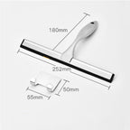 10-Inch All-Purpose Stainless Steel Shower Squeegee — Bathroom Glass Door and Mirror Cleaner with 2 Adhesive Hooks, Ideal for Windows, Tiles, Walls, and Cars, Silver Finish