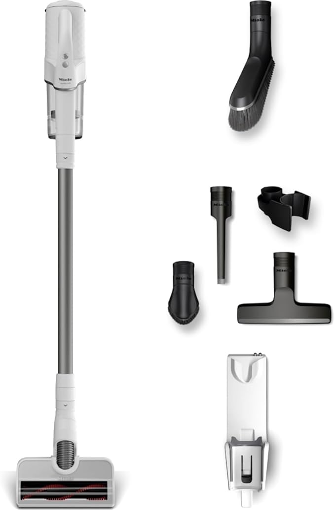 Miele Duoflex Extra Vacuum Cleaner, Cordless and Bagless Multi-Use, Multi-Floor Flexible Stick Vacuum with 2 Attachable Brushes, in Brilliant White / Space Grey