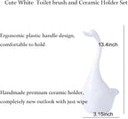 Swan Toilet Brush and Ceramic Holder Set,Cute Bathroom Decor, Non-Scratch Bristles, Space-Saving White Household Cleaning Tool for Bathtub