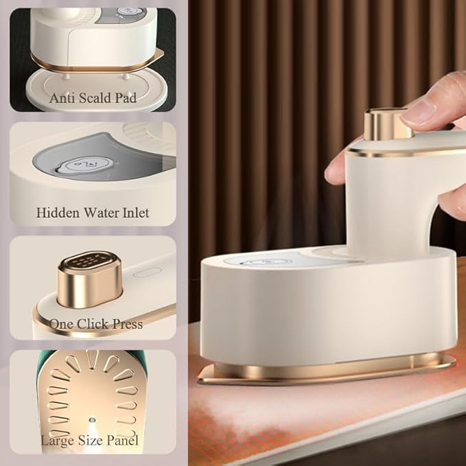 Portable Handheld Garment Iron, Rotary Garment Iron, Dry and Wet Electric Irons, 10S Fast Heating Travel Steamer for Clothes, Wrinkle Remover Steamer, Mini Steam Irons for Home Travel (White)