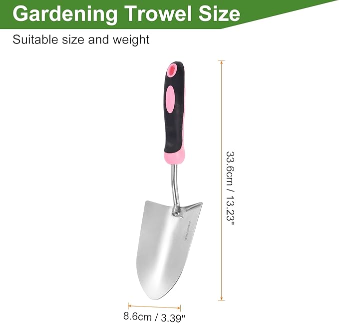HARFINGTON Garden Hand Shovels 13.23 x 3.39 Stainless Steel Transplanting Trowel with Handle Garden Tools for Gardening Weeding Planting, Pink