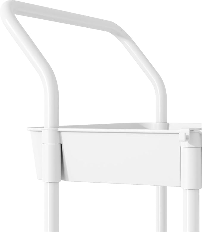 Buzowruil 4-Tier Rolling Utility Cart, Storage Cart with Handle Multi-Purpose and Locking Wheels,with Hanging Basket and Hook for Office, Kitchen, Bathroom,White