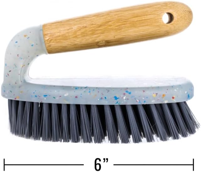 Beille 1pc Scrub Brush with Bamboo Handle and Heavy Duty Bristles Household Essentials