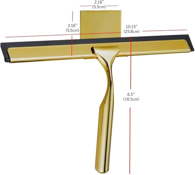 J&V TEXTILES All-Purpose Stainless Steel Shower Squeegee for Glass Doors with Adhesive Hooks, Squeegee for Shower Glass, Bathroom Household Cleaner Tool, 10 Inch (Gold)