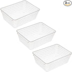 YBM HOME 3-Pack Small Plastic Storage Baskets for Home Junk Drawers and Office Desktop Drawers Organization - Functional Trays for Kitchen, Bedroom, and Bathroom, Clear