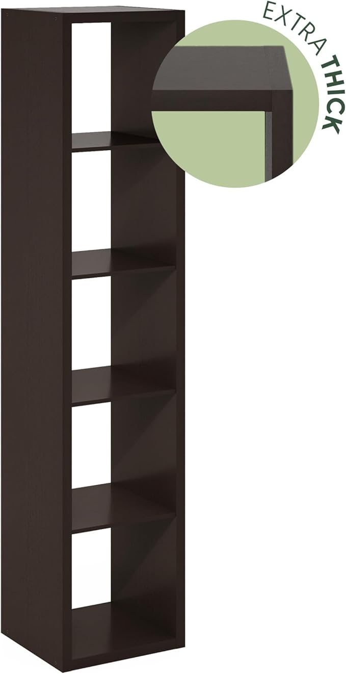 Furinno Cubicle Open Back Decorative Verticle Cube Storage Organizer, 5-Cube, Black Dark Oak