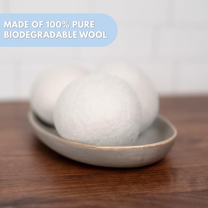 Fragrance-Free Wool Dryer Balls (6 XL Pack) – Natural Fabric Softener, Reusable, Reduces Wrinkles & Saves Drying Time, Better Alternative to Liquid Softeners & Dryer Sheets