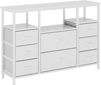 8-Drawer Fabric Dresser TV Stand for 40" TV - Sturdy Steel Frame & Wood Top Chest of Drawers, Lightweight Storage Organizer for Bedroom, Closet, Entryway (43.31" Wide, White)