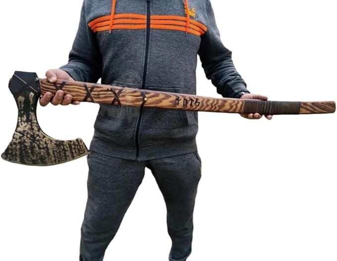 40”Two Handed Large Berserker Axe - Large Norse Axe - Scandinavian Style Viking Axe - Functional Viking Axe with Protective Sheath