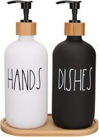 Hand and Dish Soap Dispenser Set for Kitchen Sink, Black and White Modern Farmhouse Decor, Kitchen Art Soap Holder (Black & White)